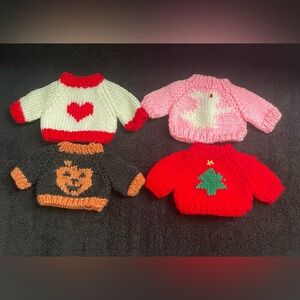 Set of Four Mini Festive Knit Sweaters for Dolls or stuffed bears